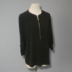 ELLEN TRACY - XL Elegant Black Zip-Up Women's Top